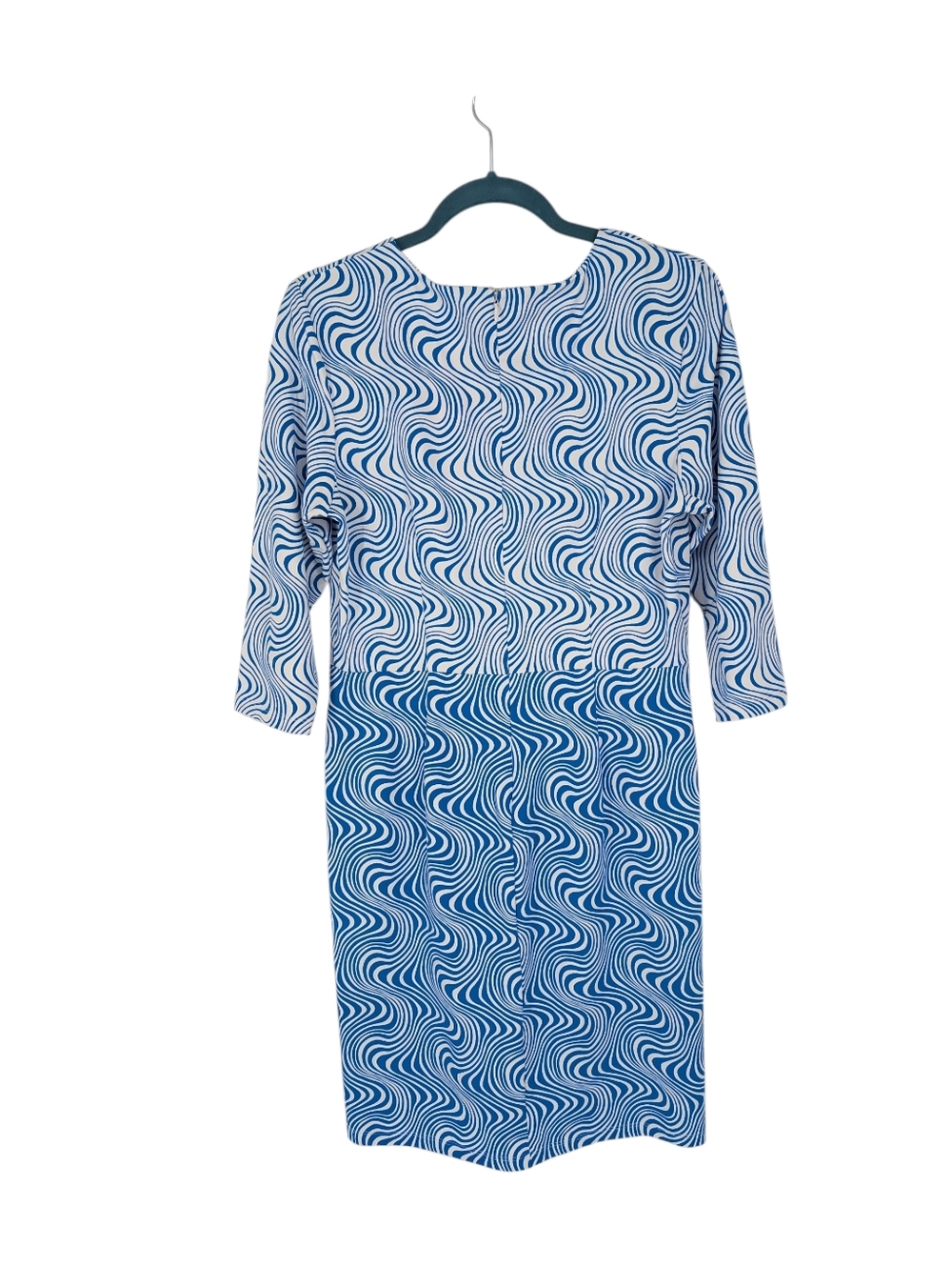 J. Mclaughlin Mia Dress 3/4 Sleeve Catalina Cloth Oahu Waves Blue Large - Picture 2 of 4